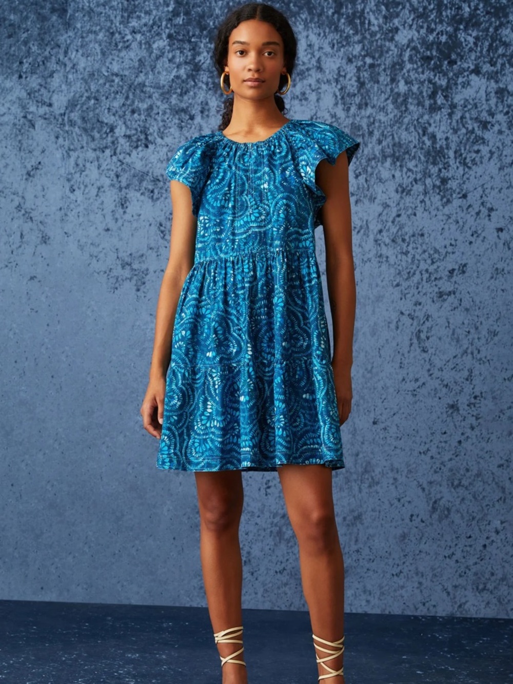 Marie Oliver Kara Dress Maui Burst Blue Flutter Sleeve Dress